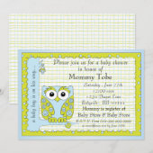 Baby shower Uitnodiging Blauwe Groene Owl (Voorkant / Achterkant)