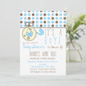 baby shower Uitnodiging - Blauwe luierpop & pooldo (Staand voorkant)