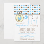 baby shower Uitnodiging - Blauwe luierpop & pooldo (Voorkant / Achterkant)