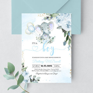 Baby Shower Uitnodiging Blauwe Olifant Jongen