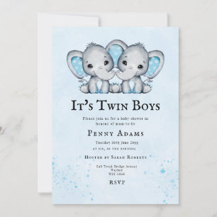Baby Shower Uitnodiging Blauwe Olifanten Tweeling