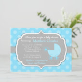 Baby Shower Uitnodiging Blauwe Stippen Jongen (Staand voorkant)