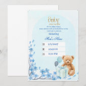 Baby Shower Uitnodiging | Blauwe Teddybeer Bab (Voorkant / Achterkant)