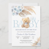 Baby Shower Uitnodiging Blauwe Teddydier (Voorkant)
