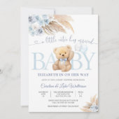 Baby Shower Uitnodiging Blauwe Teddydier (Voorkant)