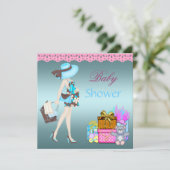 Baby shower Uitnodiging Blauwgroen blauw roze roze (Staand voorkant)