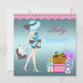 Baby shower Uitnodiging Blauwgroen blauw roze roze (Voorkant)