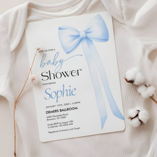 Baby shower Uitnodiging Blue Coquette Bow
