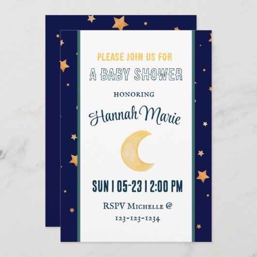 Baby shower Uitnodiging Boho Verblijf Wilde Moon K (Voorkant / Achterkant)