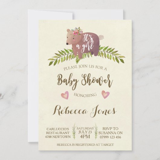 baby shower-uitnodiging bos een meisje kaart (Voorkant)