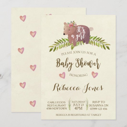 baby shower-uitnodiging bos een meisje kaart (Voorkant / Achterkant)