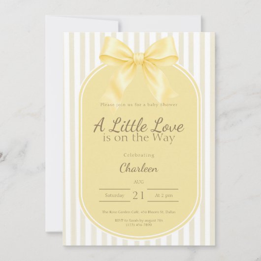 Baby Shower Uitnodiging Boter Gele Strik (Voorkant)