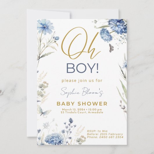 Baby shower Uitnodiging Boy Blue Design Sjabloon B (Voorkant)
