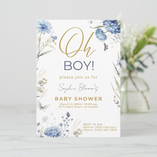 Baby shower Uitnodiging Boy Blue Design Sjabloon B (Staand voorkant)