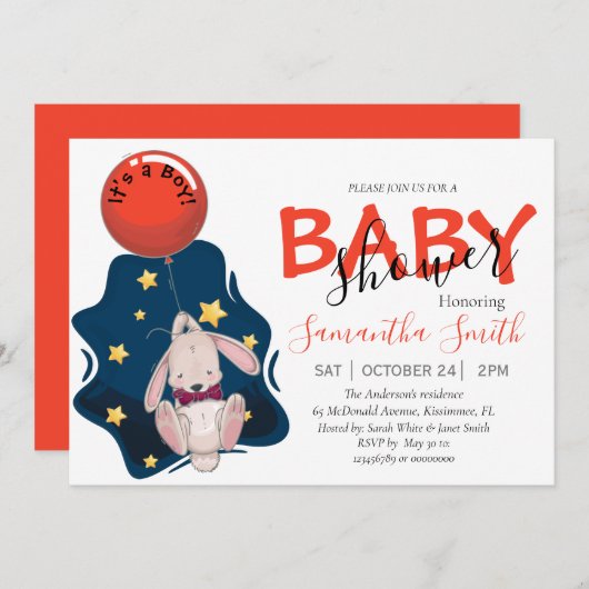 Baby shower-uitnodiging, Boy Rabbit-uitnodiging Aankondiging (Voorkant / Achterkant)