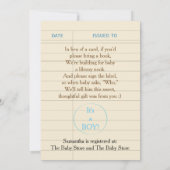 Baby shower uitnodiging "Build-a-Library" Blauw (Achterkant)