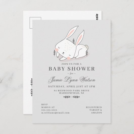 BABY SHOWER | Uitnodiging bunny uit te zenden (Voorkant / Achterkant)