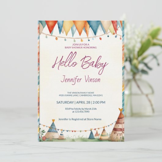 Baby shower Uitnodiging Charmante tipi's (Staand voorkant)