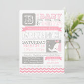 Baby shower Uitnodiging - Circus Elephant & Chevro (Staand voorkant)
