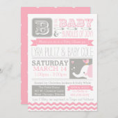 Baby shower Uitnodiging - Circus Elephant & Chevro (Voorkant / Achterkant)