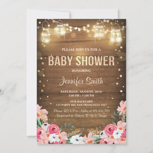 baby shower uitnodiging Code Rustic Floral Garden (Voorkant)