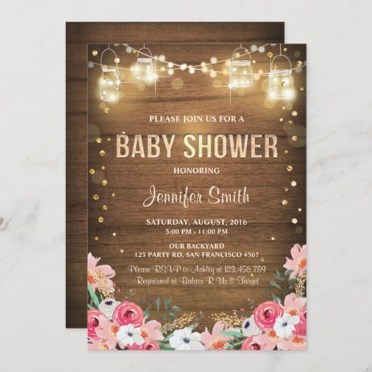 baby shower uitnodiging Code Rustic Floral Garden (Voorkant / Achterkant)