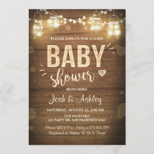 Baby shower uitnodiging Coed rustiek hout Mason Ja