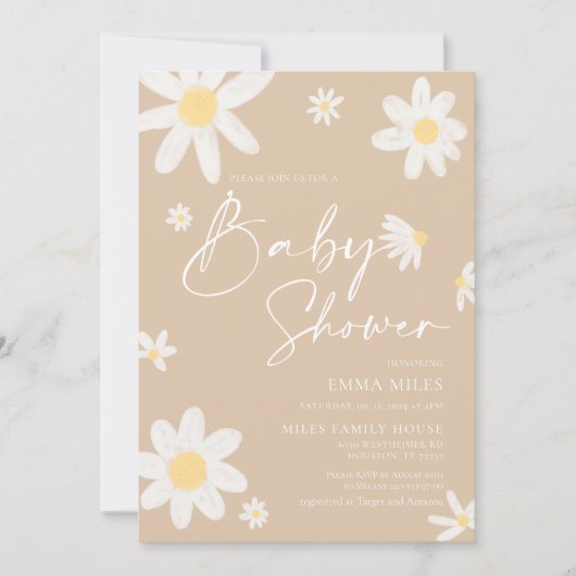 Baby shower Uitnodiging Daisy Beige (Voorkant)