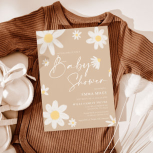 Baby shower Uitnodiging Daisy Beige
