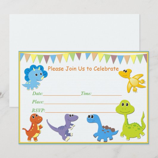 Baby shower-uitnodiging Dinosaur Kaart (Voorkant / Achterkant)