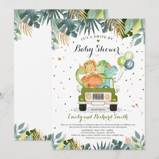 Baby shower Uitnodiging Dinosaur Shower (Voorkant / Achterkant)