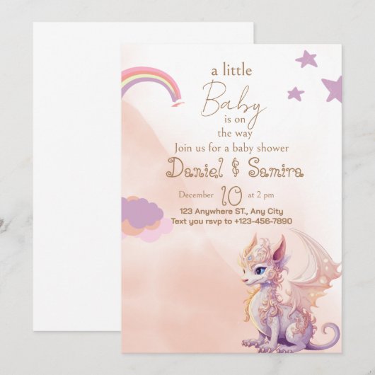 baby shower uitnodiging draken meisje (Voorkant / Achterkant)