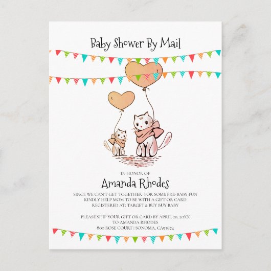 Baby shower Uitnodiging e-mail mama Baby Katten Wh (Voorkant)