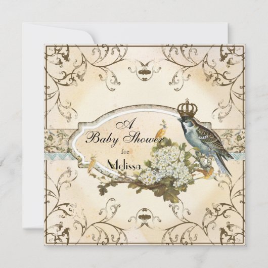 Baby shower Uitnodiging - Enchanted Woodland Birds (Voorkant)