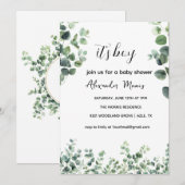 Baby shower uitnodiging, Eucalyptus groen thema Kaart (Voorkant / Achterkant)