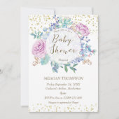 baby shower uitnodiging floral faux gold glitter (Voorkant)