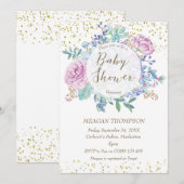 baby shower uitnodiging floral faux gold glitter (Voorkant / Achterkant)