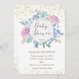 baby shower uitnodiging floral faux gold glitter