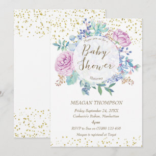 baby shower uitnodiging floral faux gold glitter