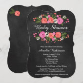 baby shower Uitnodiging, florale krijtbordstijl Kaart (Voorkant / Achterkant)