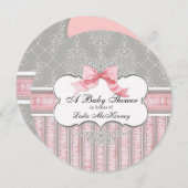 Baby shower Uitnodiging - Franse Bow Damask Swirl (Voorkant / Achterkant)