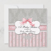 Baby shower Uitnodiging - Franse Bow Damask Swirl (Voorkant)