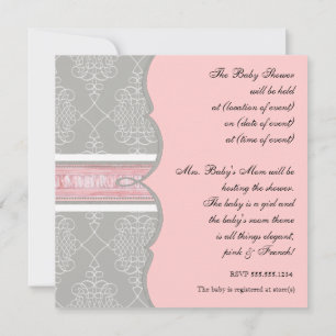 Baby shower Uitnodiging - Franse Bow Damask Swirl