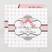 Baby shower Uitnodiging - Franse Bow Dot Swirl (Voorkant / Achterkant)