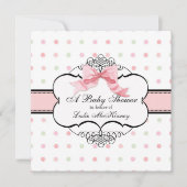 Baby shower Uitnodiging - Franse Bow Dot Swirl (Voorkant)