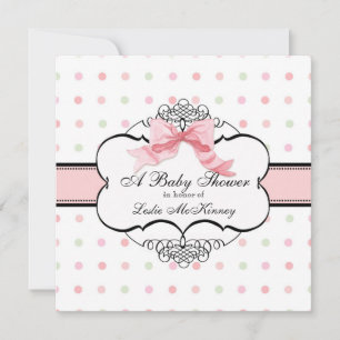 Baby shower Uitnodiging - Franse Bow Dot Swirl