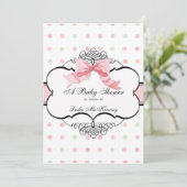 Baby shower Uitnodiging - Franse Bow Dot Swirl (Staand voorkant)