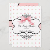 Baby shower Uitnodiging - Franse Bow Dot Swirl (Voorkant / Achterkant)