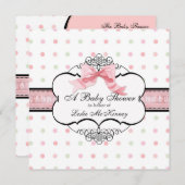 Baby shower Uitnodiging - Franse Bow Dot Swirl vs2 (Voorkant / Achterkant)