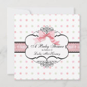 Baby shower Uitnodiging - Franse Bow Dot Swirl vs2 (Voorkant)